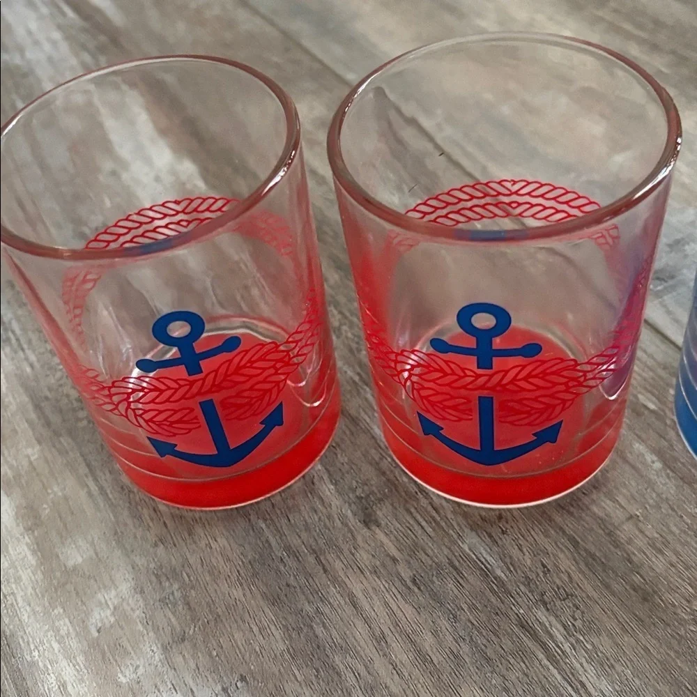 Red and blue nautical rope knotted glasses set 4